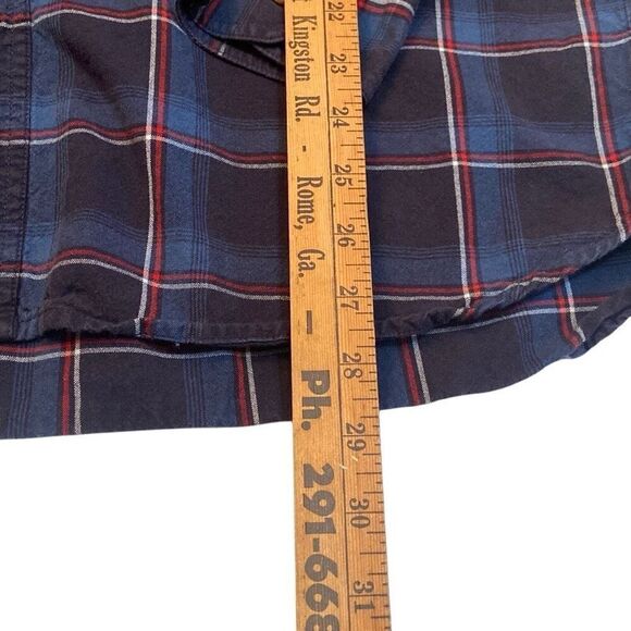 Bit & Bridle Navy Red Plaid Long Sleeve Button Up Shirt Men Size Medium - Picture 10 of 11